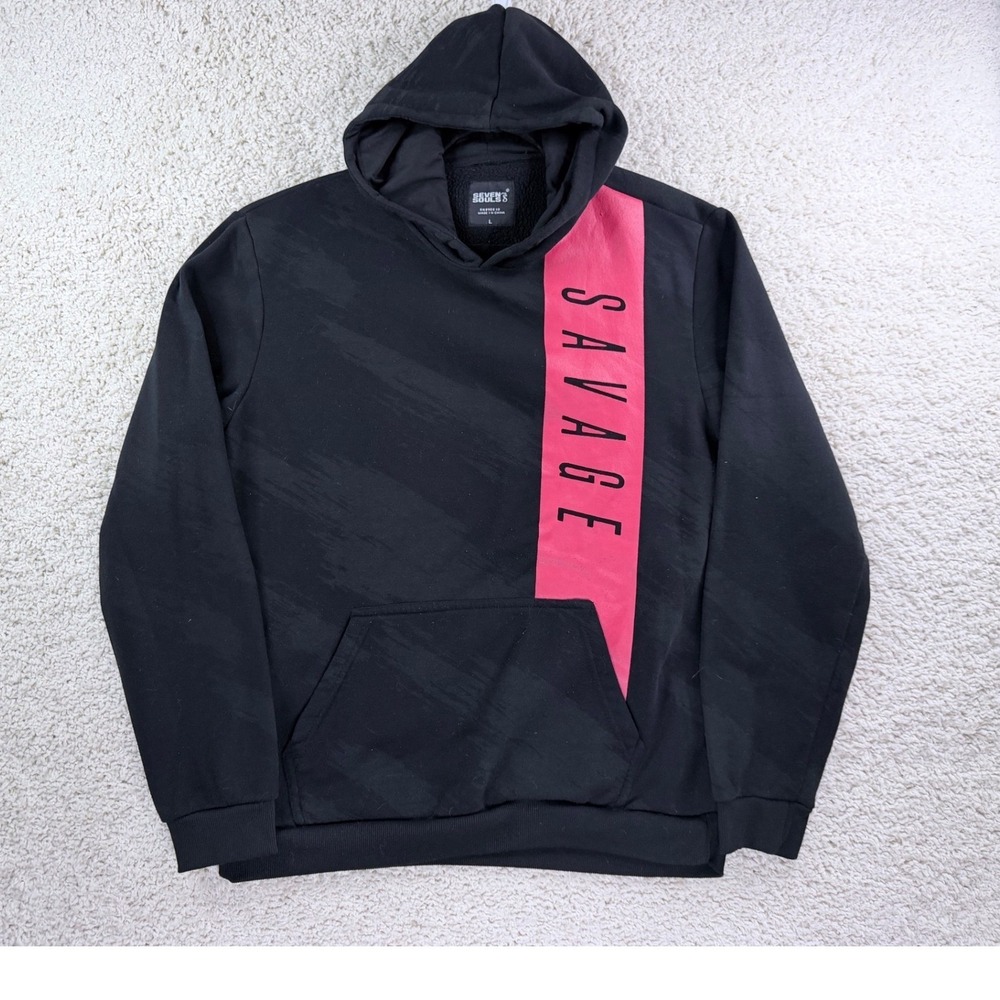 Seven Souls Savage Hoodie Mens Large Black Red Graphic Streetwear